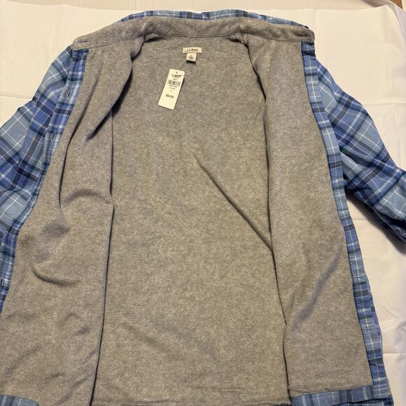 NWT - LL Bean Women’s Medium Fleece Lined Flannel Shirt Blue Button Front 285013 - Picture 5 of 10
